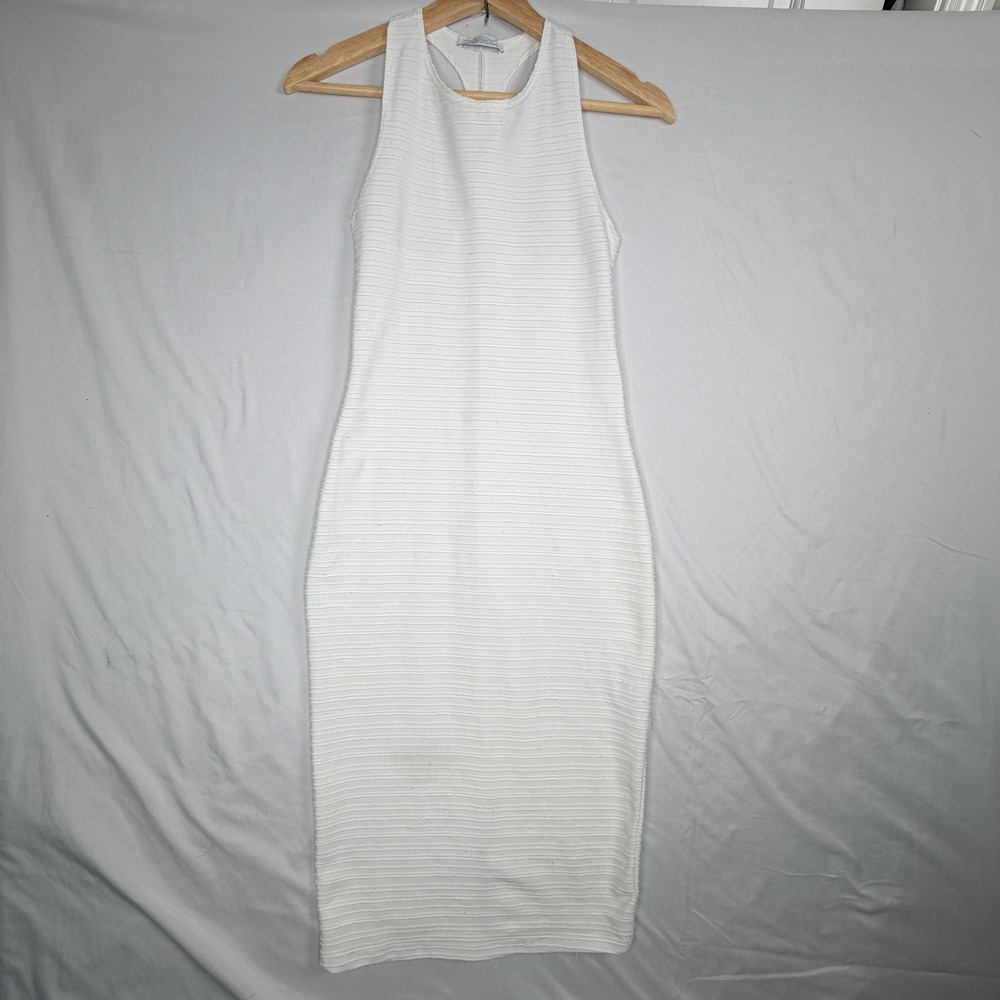 Zara Trafaluc White Ribbed Bodycon Midi Dress Racerback Sleeveless Medium - Picture 1 of 7